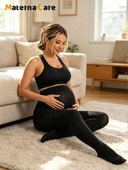 Maternity Leggings - Black 80D Semi Sheer Abdominal Support High Elasticity Soft, Spring Summer