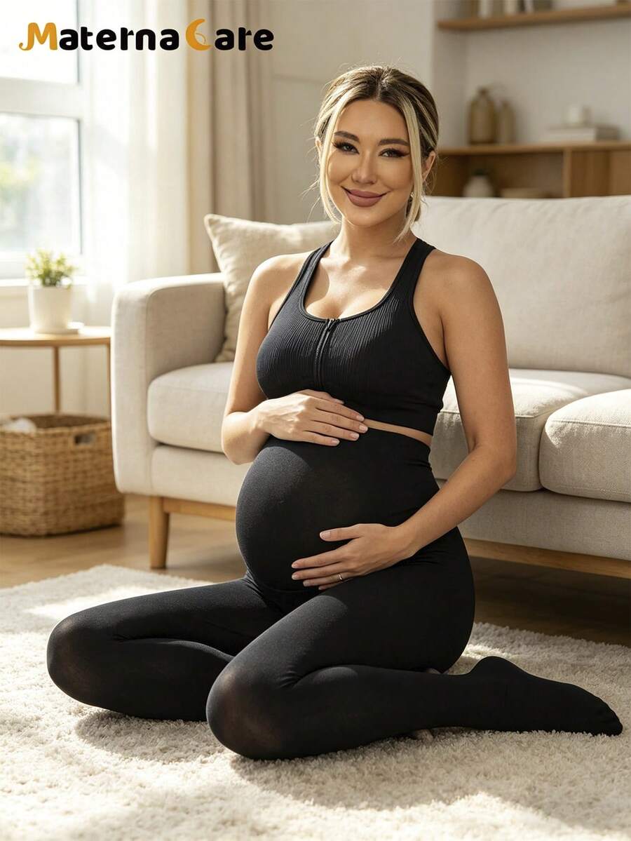 Maternity Leggings - Black 80D Semi Sheer Abdominal Support High Elasticity Soft, Spring Summer