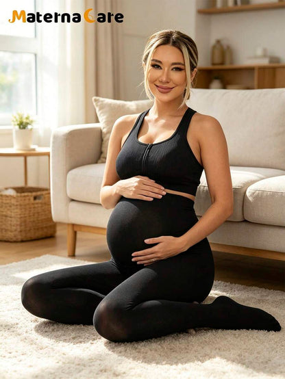 Maternity Leggings - Black 80D Semi Sheer Abdominal Support High Elasticity Soft, Spring Summer