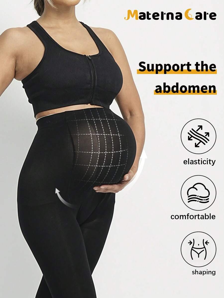 Maternity Leggings - Black 80D Semi Sheer Abdominal Support High Elasticity Soft, Spring Summer