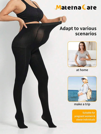 Maternity Leggings - Black 80D Semi Sheer Abdominal Support High Elasticity Soft, Spring Summer