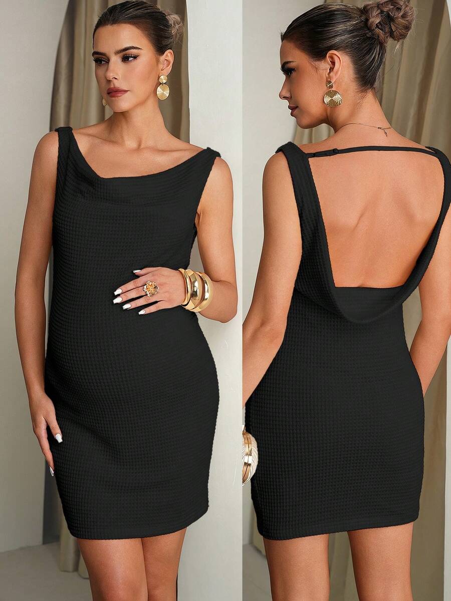 Maternity Elegant White Dress,Summer Pregnant Solid Plunging Neckline Backless Sleeveless Fashionable Bump Friendly Pregnancy Dress For Photoshoot