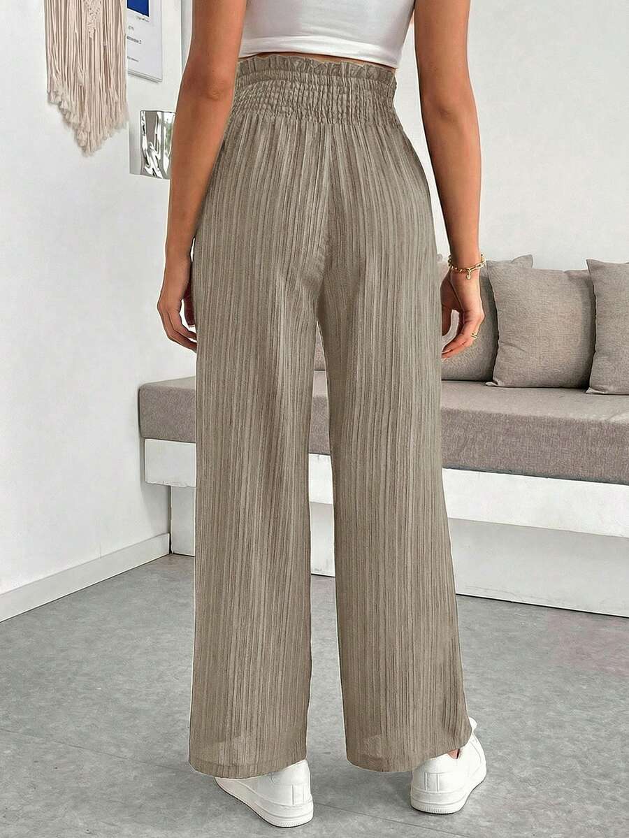 Maternity Wide Leg Pants - Shirred Waist, Loose Fit, Ultra High Waist, Apricot