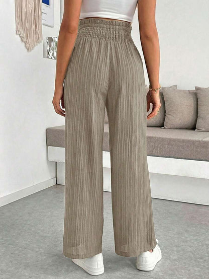 Maternity Wide Leg Pants - Shirred Waist, Loose Fit, Ultra High Waist, Apricot