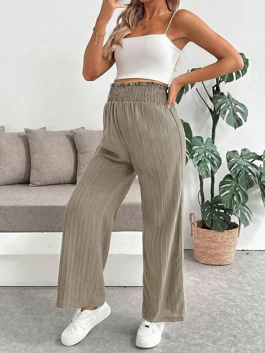 Maternity Paper Bag Waist Pants - Shirred, Wide Leg, Loose Fit, Navy Blue