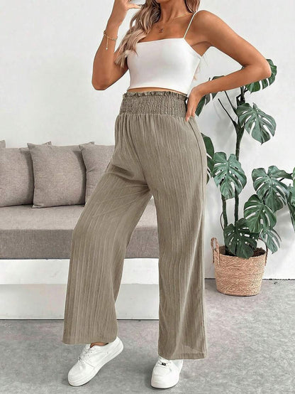 Maternity Paper Bag Waist Pants - Shirred, Wide Leg, Loose Fit, Navy Blue