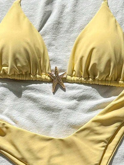 Swim Vcay Women's Solid Color Spaghetti Strap Metal Decor Sexy Bikini Set, Summer