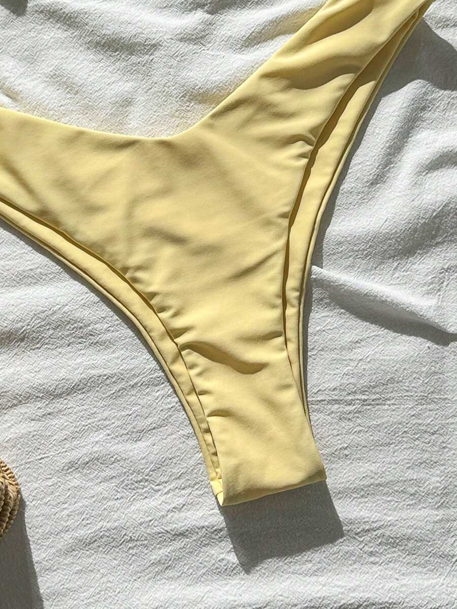 Swim Vcay Women's Solid Color Spaghetti Strap Metal Decor Sexy Bikini Set, Summer