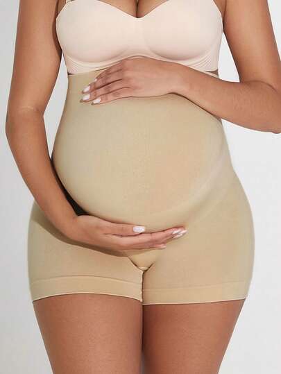 Plus Size Seamless Maternity Shorts - Soft Stretchy Expandable Belly Support