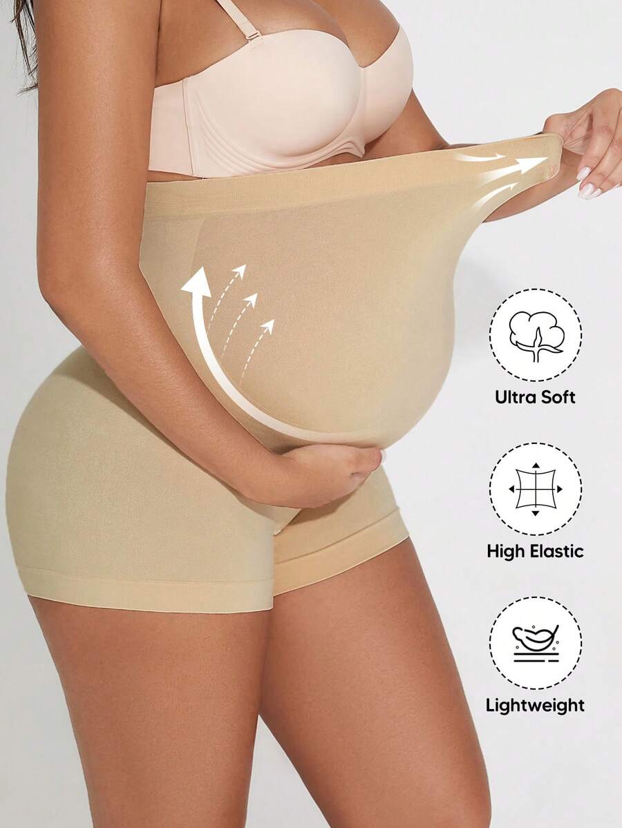 Plus Size Seamless Maternity Shorts - Soft Stretchy Expandable Belly Support