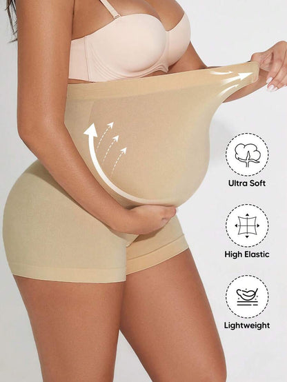 Plus Size Seamless Maternity Shorts - Soft Stretchy Expandable Belly Support