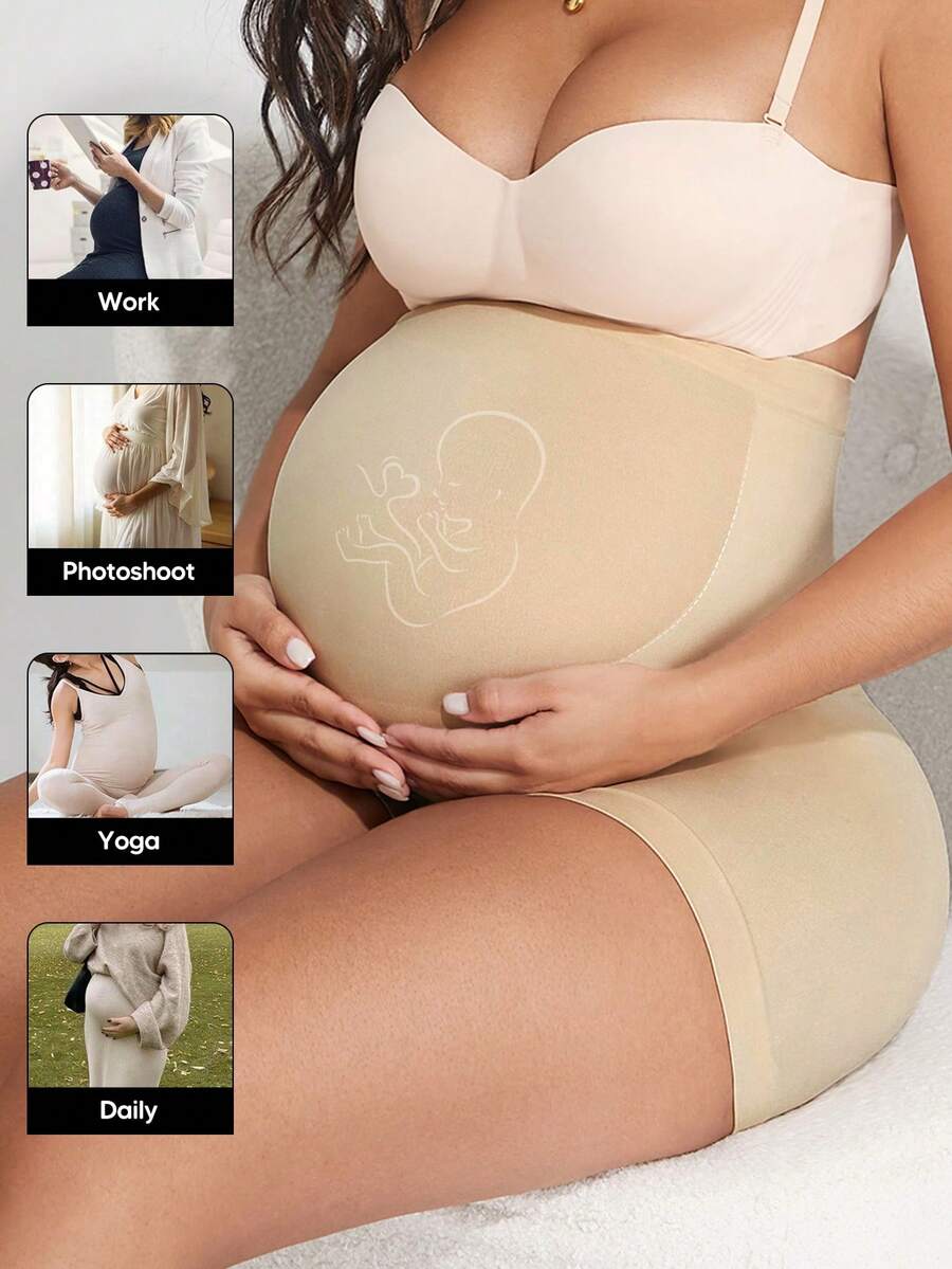 Plus Size Seamless Maternity Shorts - Soft Stretchy Expandable Belly Support