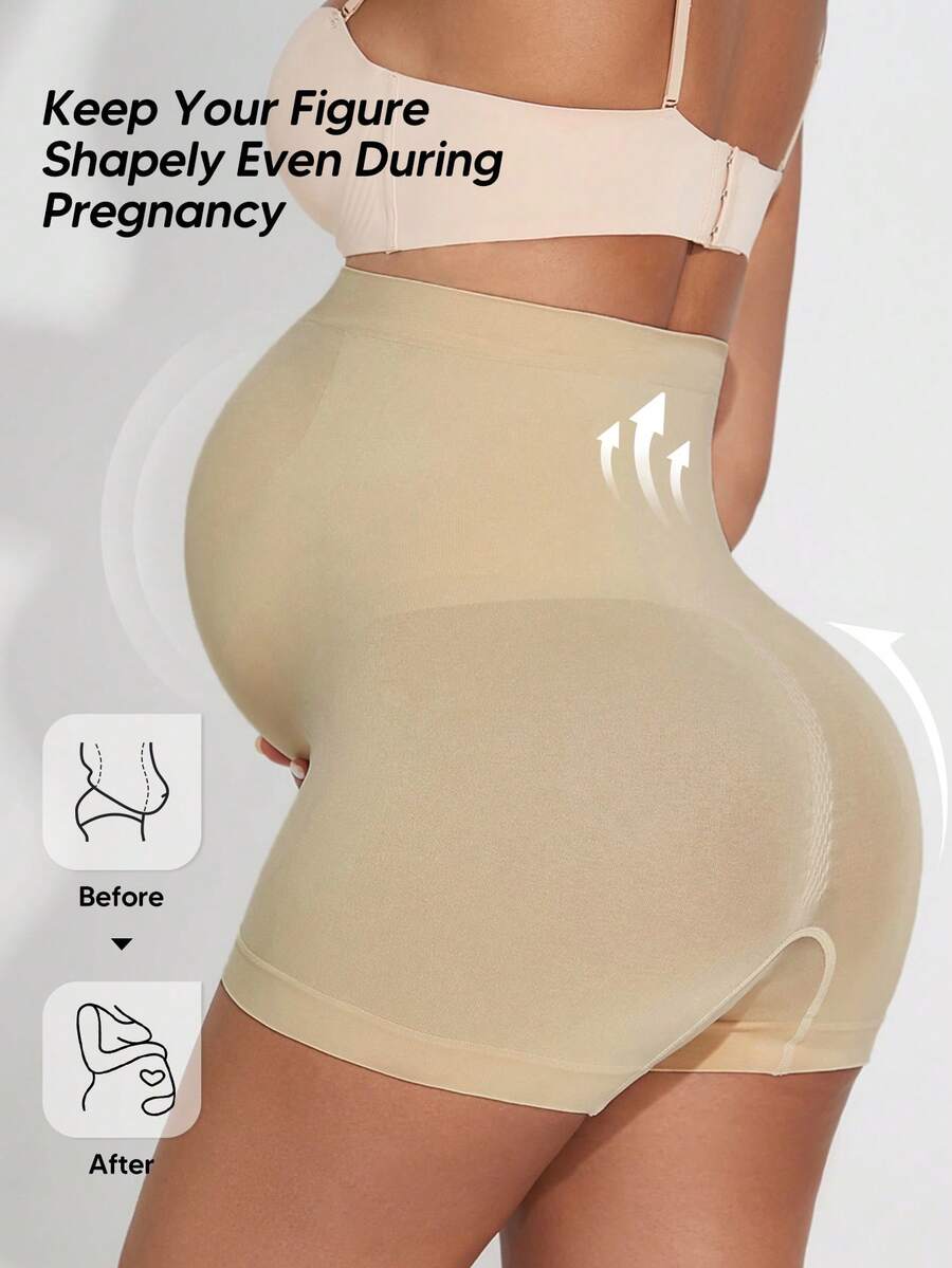 Plus Size Seamless Maternity Shorts - Soft Stretchy Expandable Belly Support