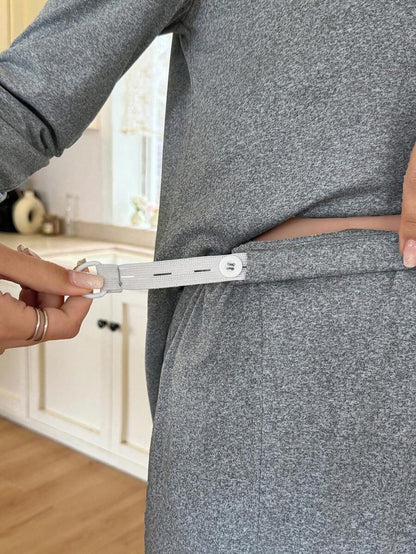 Burgundy Contrast Trim V-Neck Robe and Letter Embroidery Pants Maternity Lounge Set - 2 Piece Cozy Fall and Winter Sleepwear Set