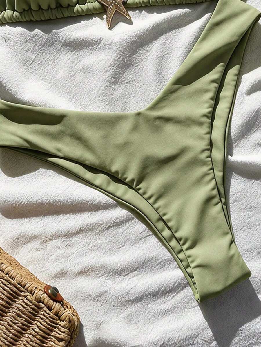 Swim Vcay Women's Solid Color Spaghetti Strap Metal Decor Sexy Bikini Set, Summer