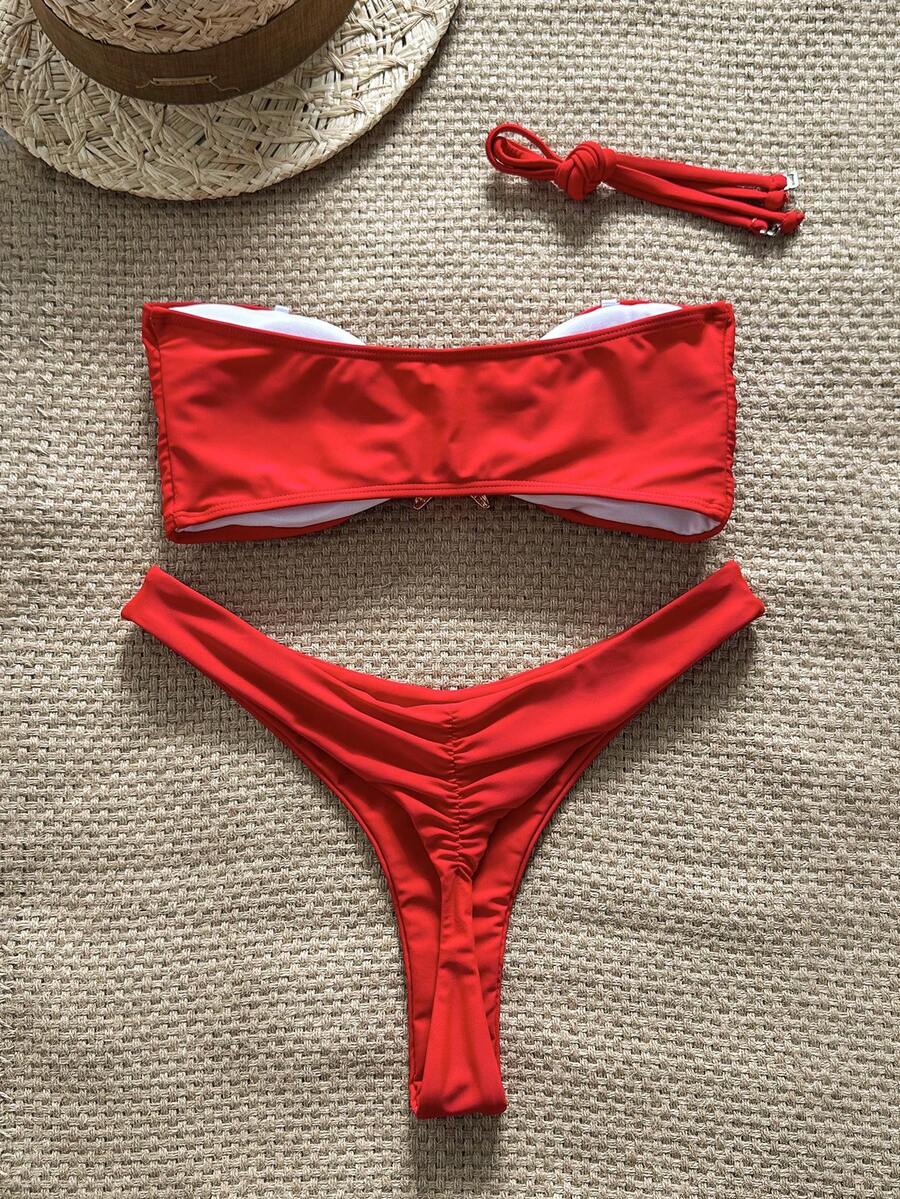 Swim Vcay Women's Solid Color Spaghetti Strap Starfish Metal Decor Sexy Bikini Set, Summer