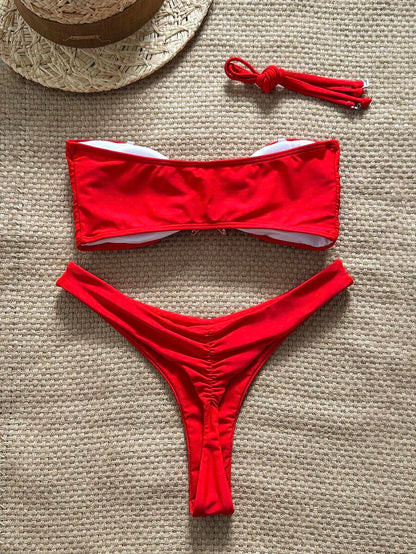 Swim Vcay Women's Solid Color Spaghetti Strap Starfish Metal Decor Sexy Bikini Set, Summer