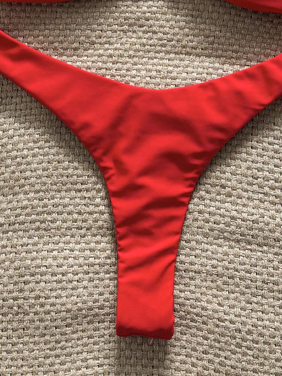 Swim Vcay Women's Solid Color Spaghetti Strap Starfish Metal Decor Sexy Bikini Set, Summer