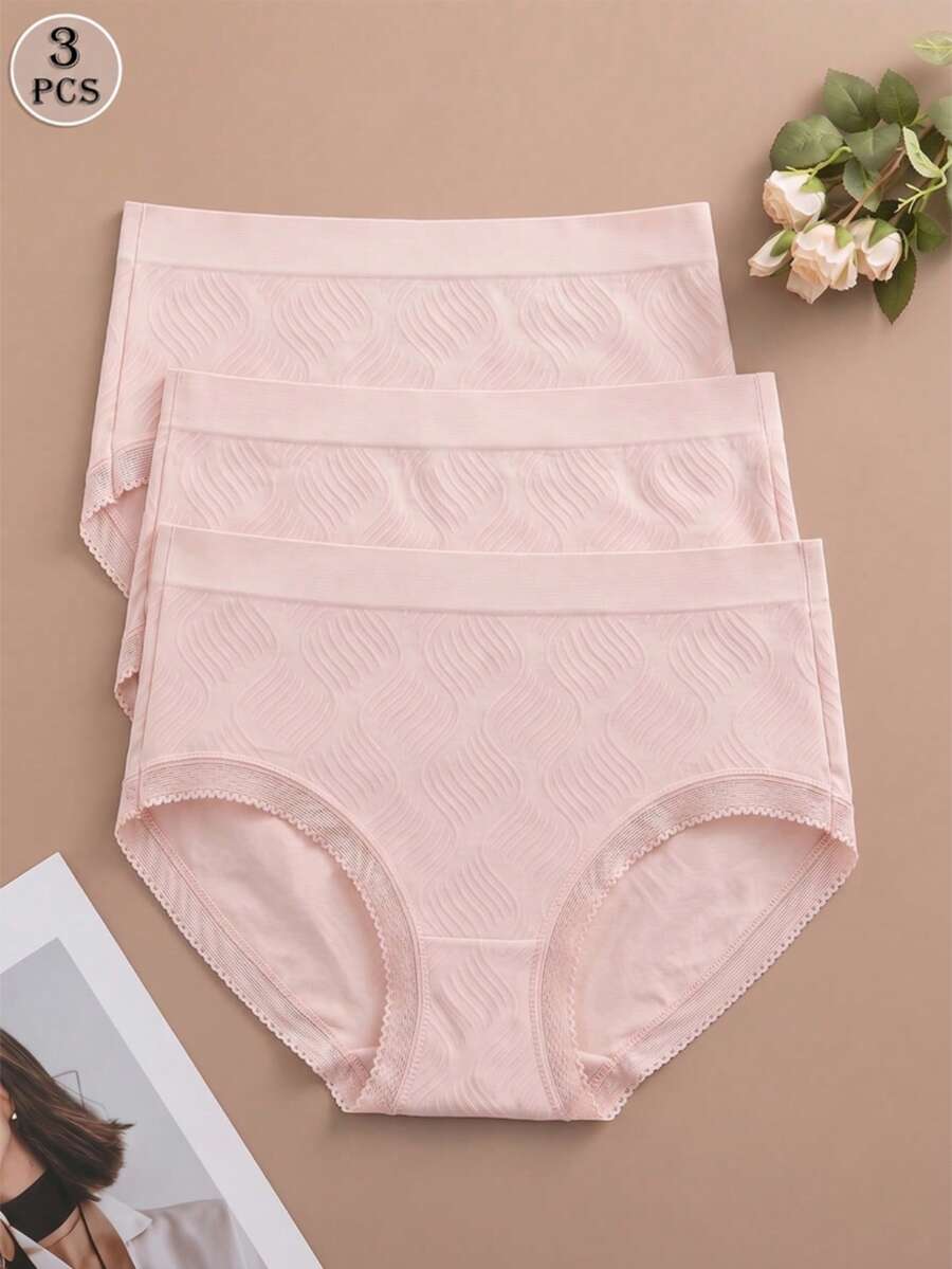 Maternity Panties 3 Pack - Seamless Mid Waist Triangular Lace Trim Hipster Briefs, Daily Travel