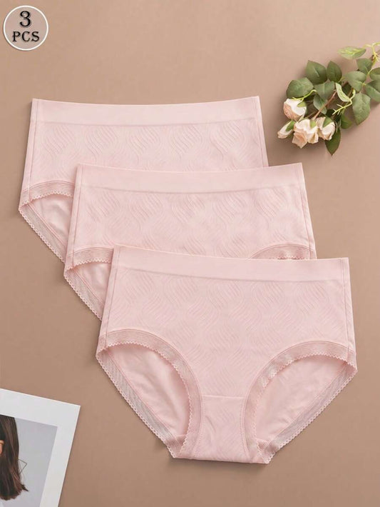 Maternity Panties 3 Pack - Seamless Mid Waist Triangular Lace Trim Hipster Briefs, Daily Travel