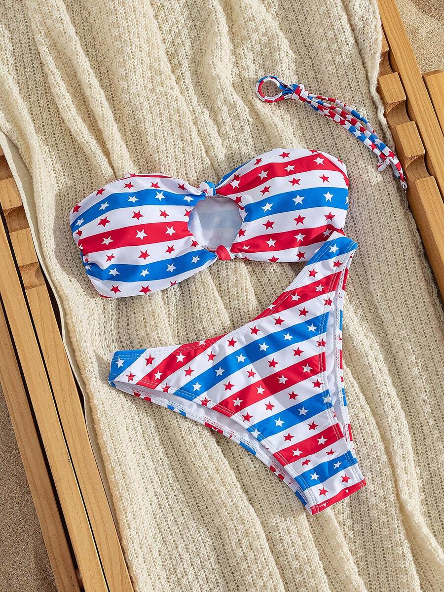 Swim Vcay Solid Color Bikini Swimming Suit For Beach Vacation, Strapless, Wireless For Summer
