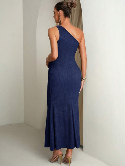 Pregnant Women Solid Color Metal Ring Decor Asymmetric Neckline Fitted Sleeveless Dress