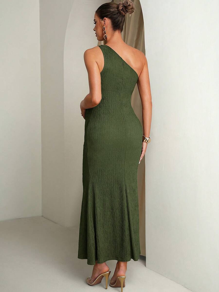 Pregnant Women Solid Color Metal Ring Decor Asymmetric Neckline Fitted Sleeveless Dress