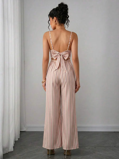 Maternity Striped Cami Jumpsuit - Spaghetti Strap, Wide Leg, Loose Fit, Cropped, Blue