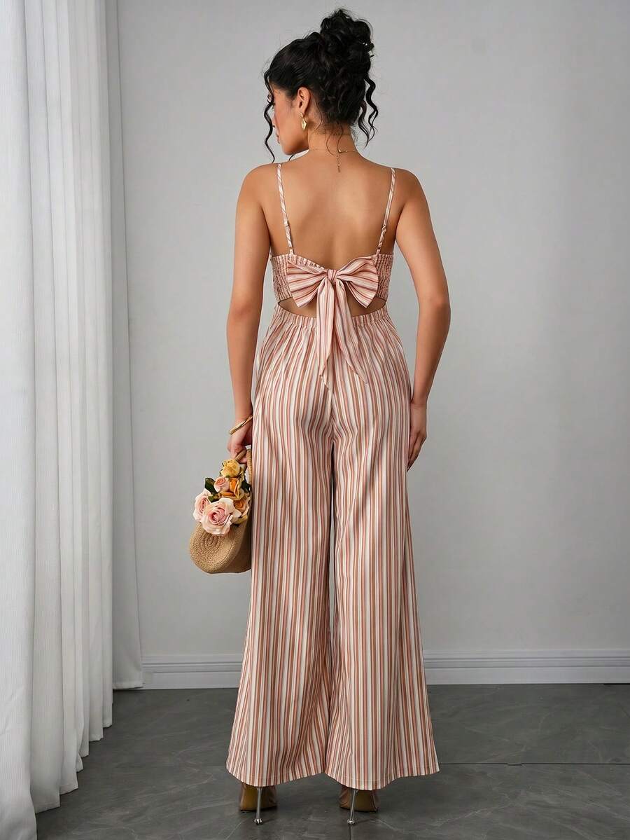 Maternity Striped Cami Jumpsuit - Spaghetti Strap, Wide Leg, Loose Fit, Cropped, Blue