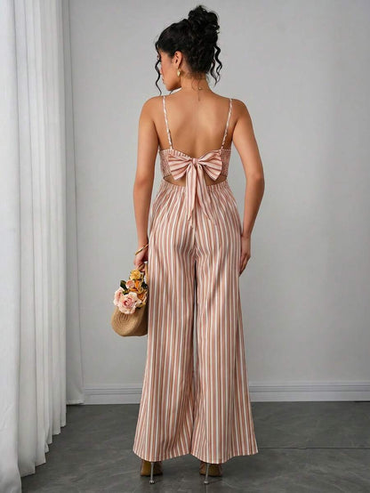 Maternity Striped Cami Jumpsuit - Spaghetti Strap, Wide Leg, Loose Fit, Cropped, Blue