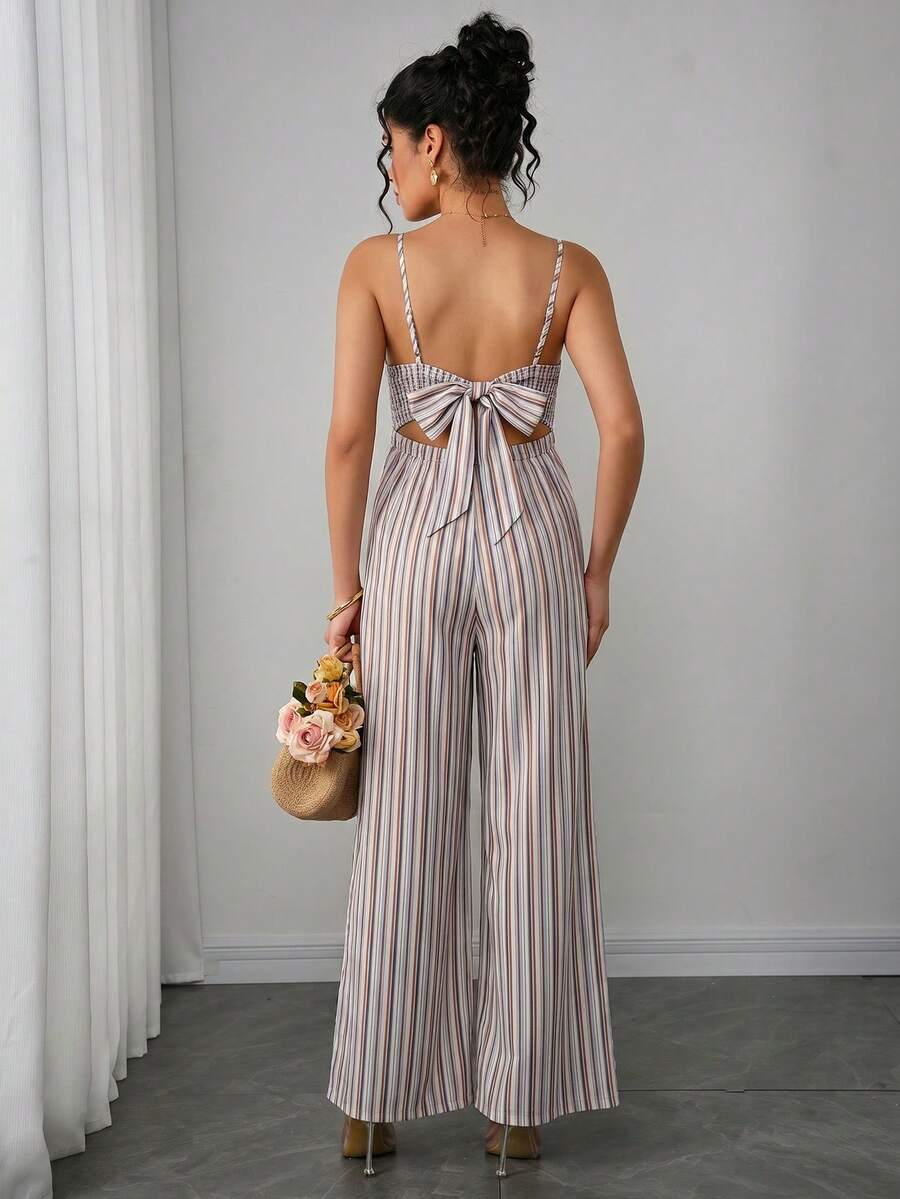 Maternity Striped Cami Jumpsuit - Spaghetti Strap, Wide Leg, Loose Fit, Cropped, Blue
