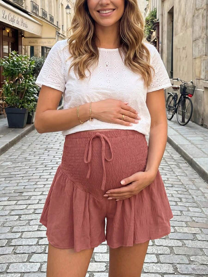 Maternity Track Shorts - Knot Detail, Loose Fit, Ultra High Waist, Minimalist, Black