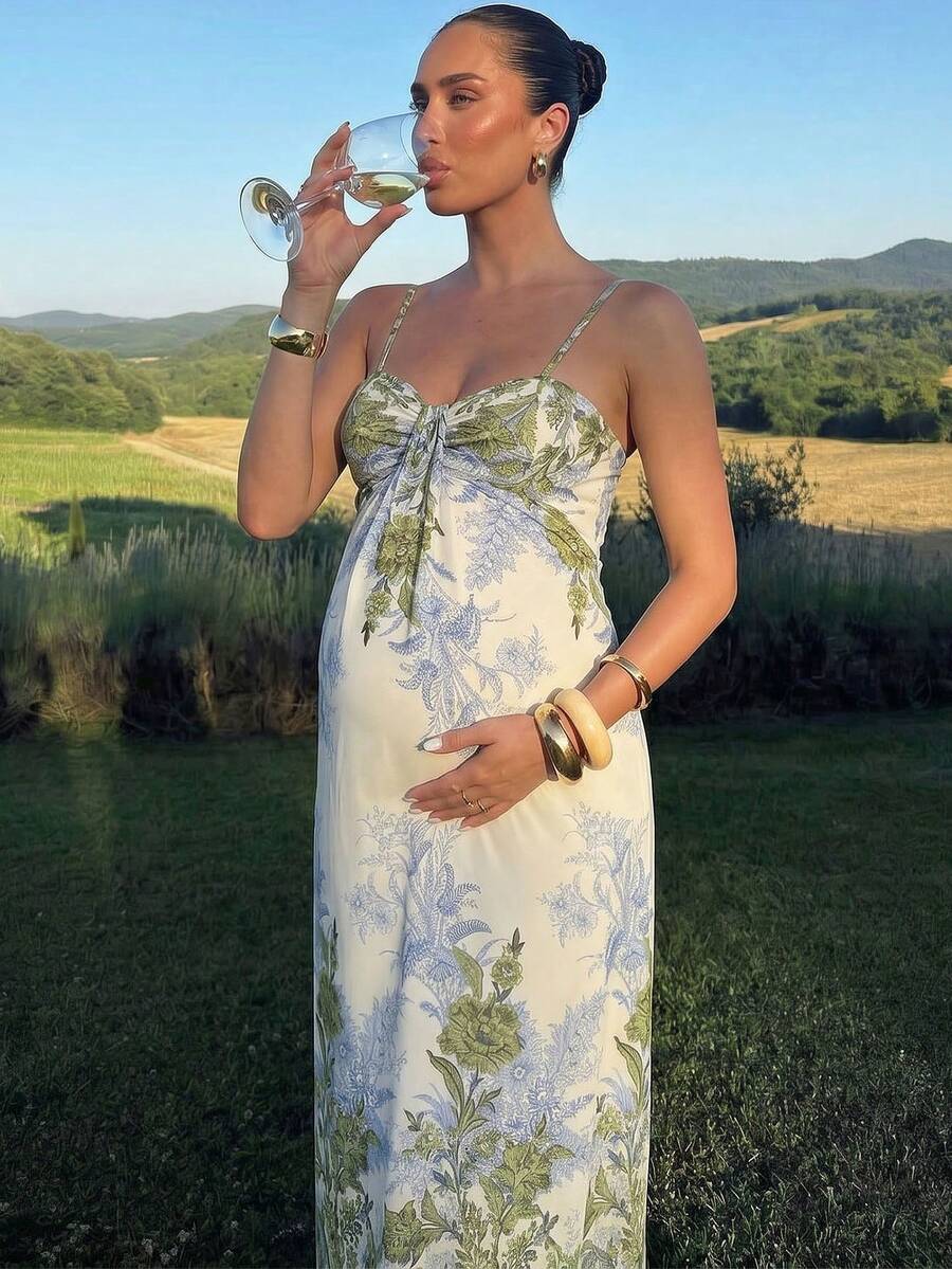 Floral Print Casual Vacation Maternity Slip Dress For Summer Dress Elegant Dresses Vacation Outfits Luxury Evening Dress Baby Shower Wedding Guest Dress