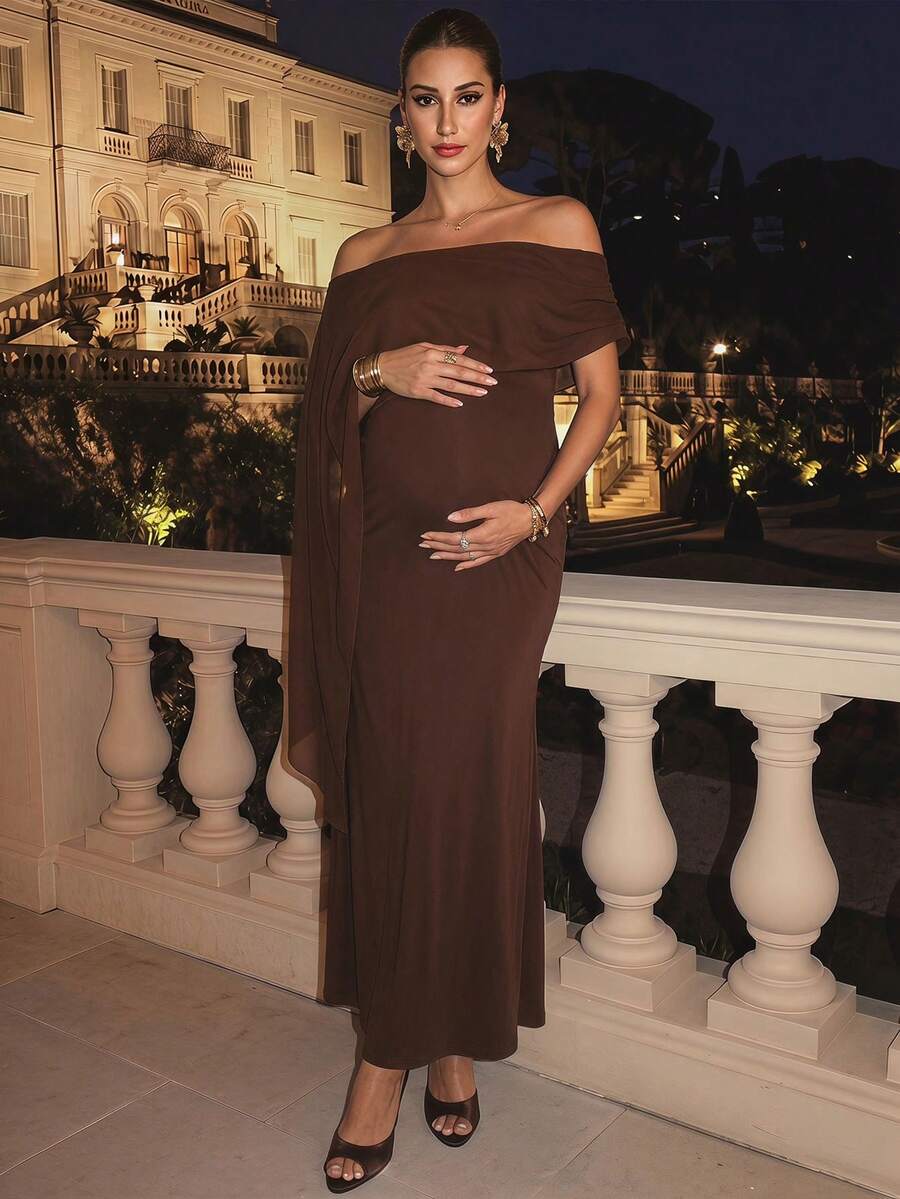 Elegant Off-Shoulder Solid Color Maternity Dress For Summer Summer Dresses Elegant Dresses For Party Prom Dress  Formal Dress