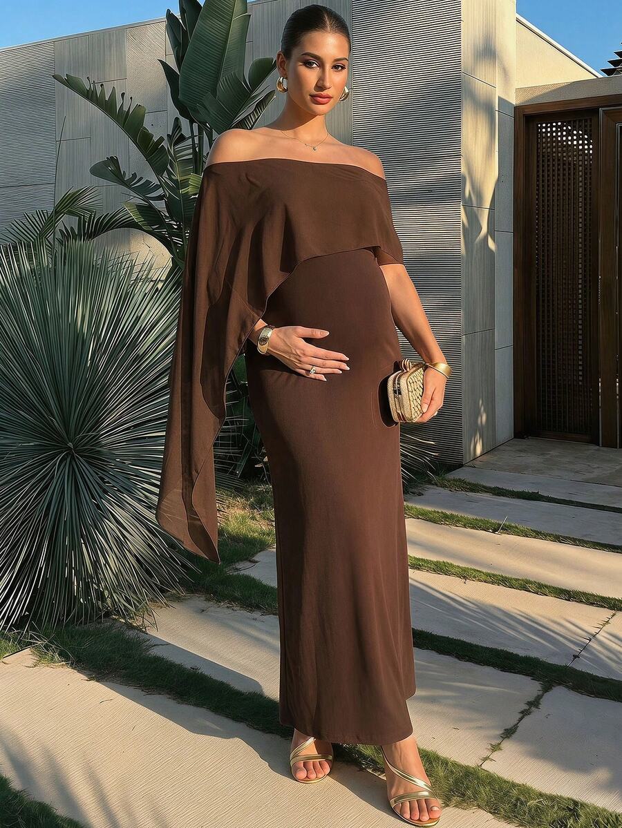 Elegant Off-Shoulder Solid Color Maternity Dress For Summer Summer Dresses Elegant Dresses For Party Prom Dress  Formal Dress