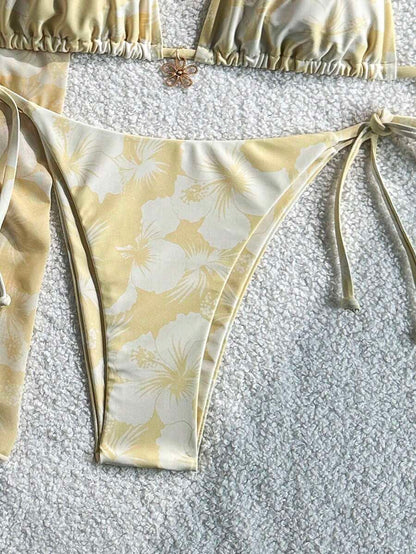 Women's 3-Piece Halter Bikini Set - Beach Dress, Tie-Up, Skirt Bottom, Blue