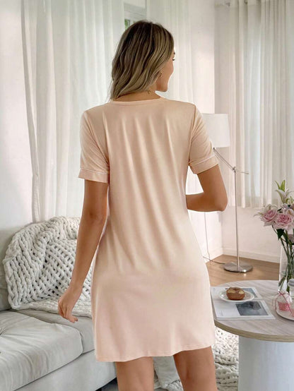 Striped Long Casual Maternity Loungewear With Front Pocket And Regular Short Sleeves