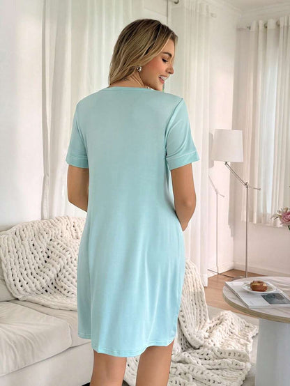 Striped Long Casual Maternity Loungewear With Front Pocket And Regular Short Sleeves