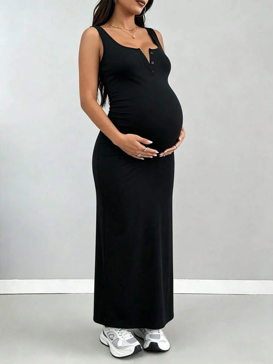 Maternity Solid Color Casual Minimalist Vacation Everyday Dress Black