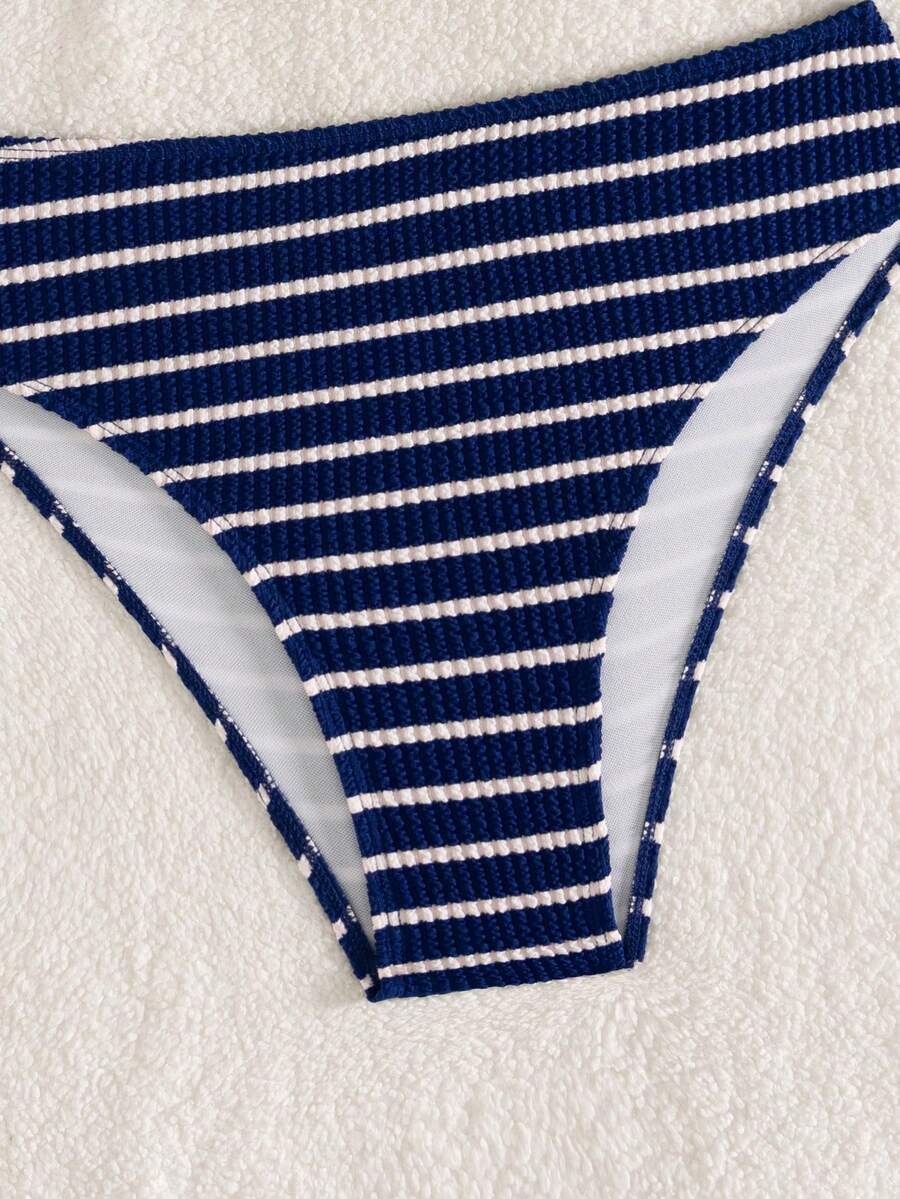 Swim Vcay Women's Summer Beach Striped Fashionable Bikini And Triangle Panty Swimwear Set, Women Vacation Outfit Sets, Beach Outfits For Woman 2 Piece