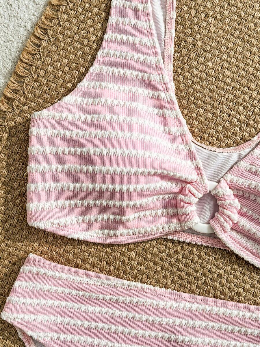 Swim Vcay Women's Summer Beach Striped Fashionable Bikini And Triangle Panty Swimwear Set, Women Vacation Outfit Sets, Beach Outfits For Woman 2 Piece