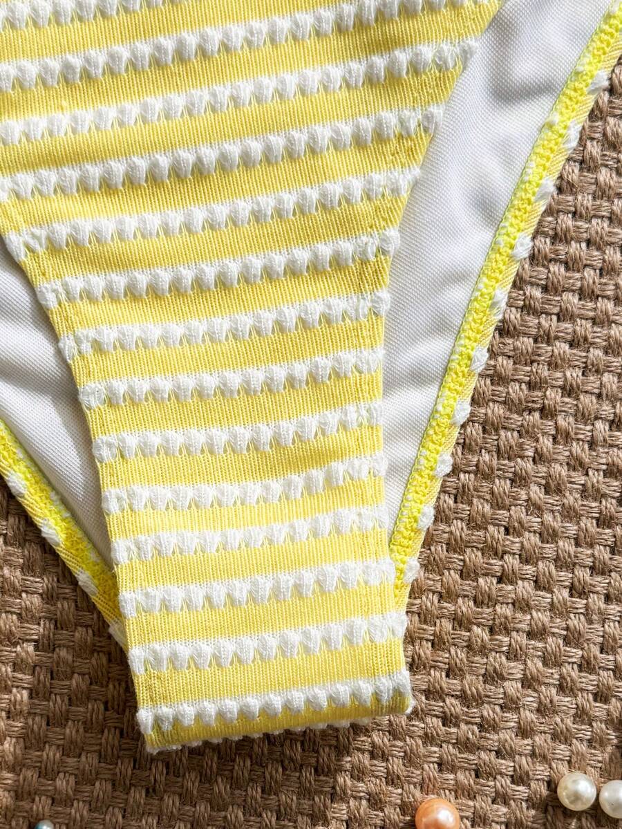 Swim Vcay Women's Summer Beach Striped Fashionable Bikini And Triangle Panty Swimwear Set, Women Vacation Outfit Sets, Beach Outfits For Woman 2 Piece