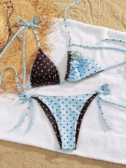 Womens Fashionable Sweet Shoulder Tie Side Bow Bikini Swimwear Removable Padded Two Piece Swimsuit Set