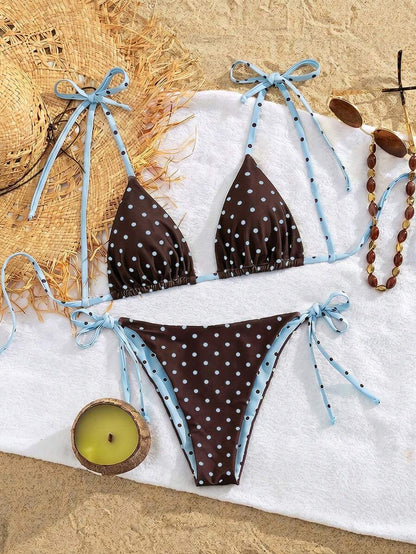 Womens Fashionable Sweet Shoulder Tie Side Bow Bikini Swimwear Removable Padded Two Piece Swimsuit Set