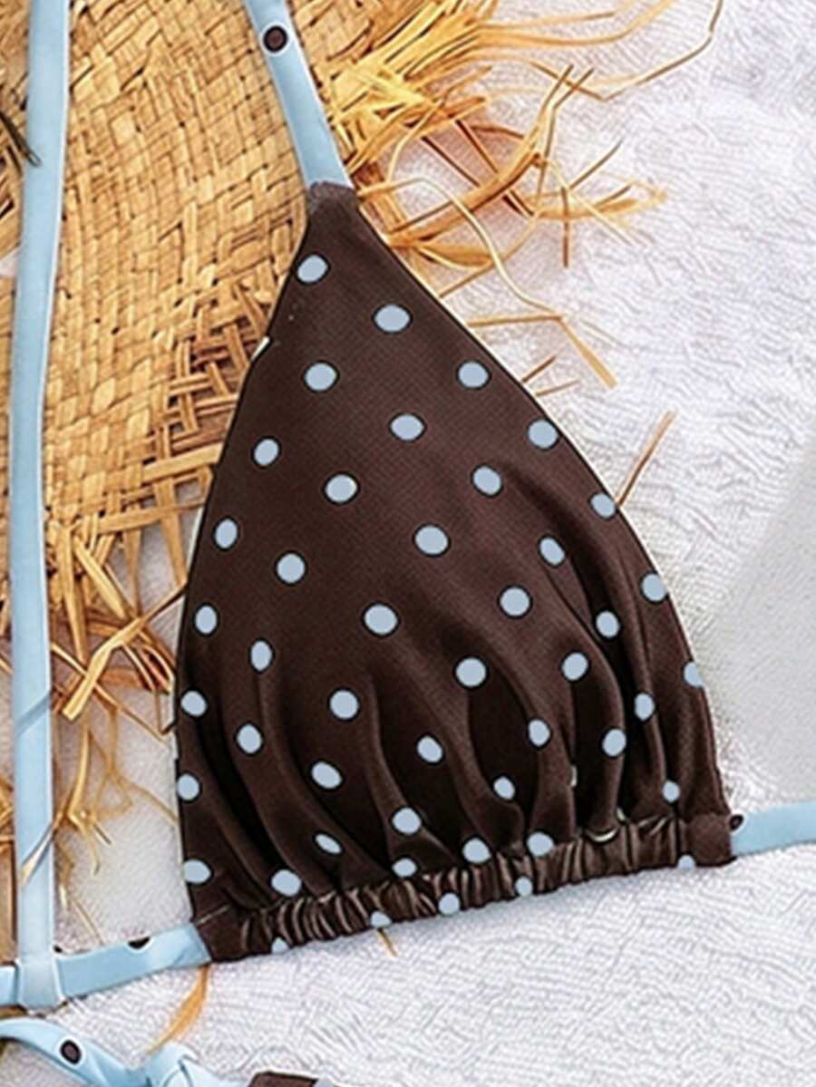 Womens Fashionable Sweet Shoulder Tie Side Bow Bikini Swimwear Removable Padded Two Piece Swimsuit Set