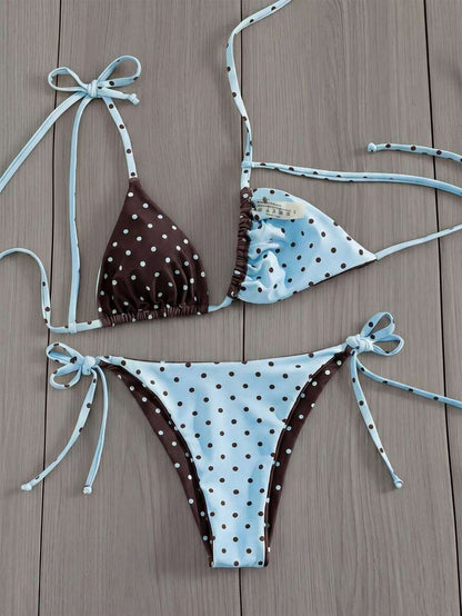 Womens Fashionable Sweet Shoulder Tie Side Bow Bikini Swimwear Removable Padded Two Piece Swimsuit Set