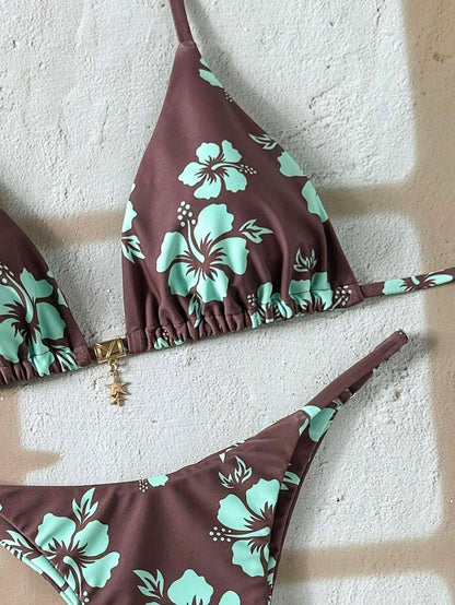 Swim Vcay Women's Tropical Print Two Pieces Bikini Set, Casual Holiday Style, Two Piece Women Sets,Valentine Outfits For Women ,Summer Vacation Outfits