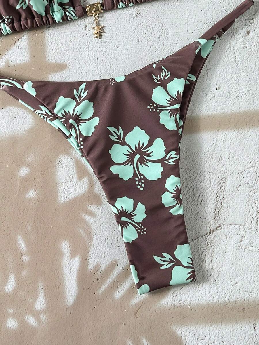 Swim Vcay Women's Tropical Print Two Pieces Bikini Set, Casual Holiday Style, Two Piece Women Sets,Valentine Outfits For Women ,Summer Vacation Outfits