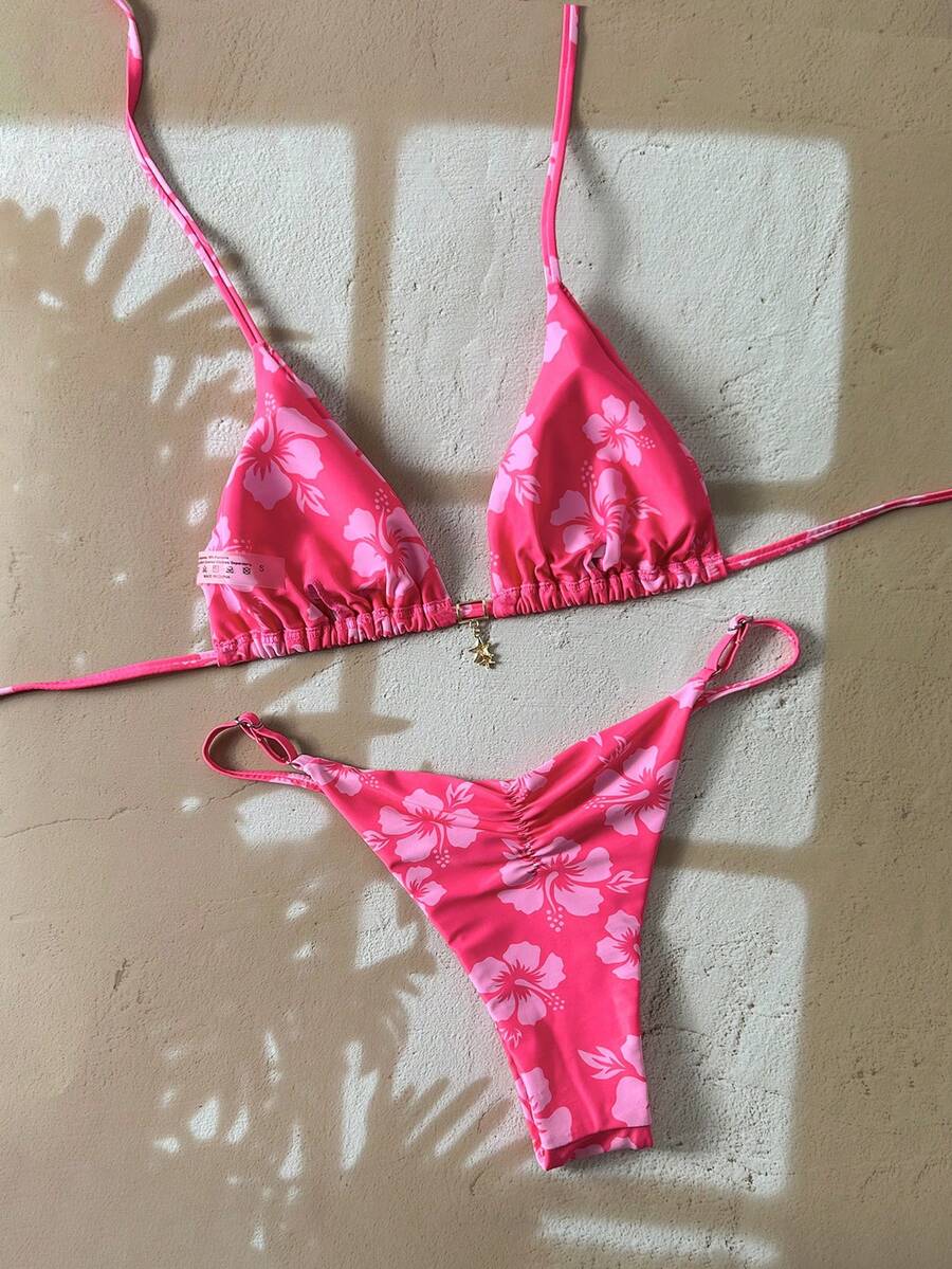Swim Vcay Women's Tropical Print Two Pieces Bikini Set, Casual Holiday Style, Two Piece Women Sets,Valentine Outfits For Women ,Summer Vacation Outfits