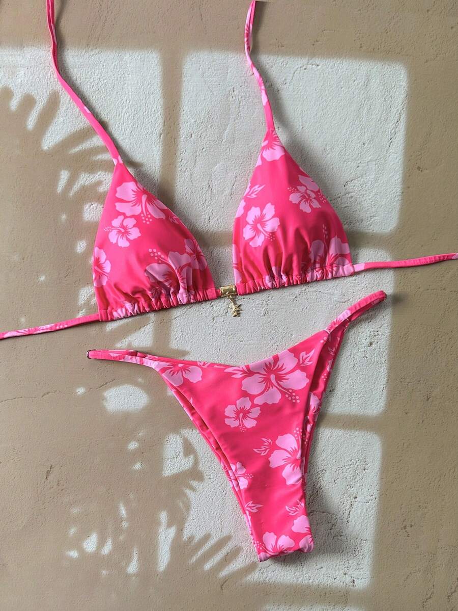 Swim Vcay Women's Tropical Print Two Pieces Bikini Set, Casual Holiday Style, Two Piece Women Sets,Valentine Outfits For Women ,Summer Vacation Outfits
